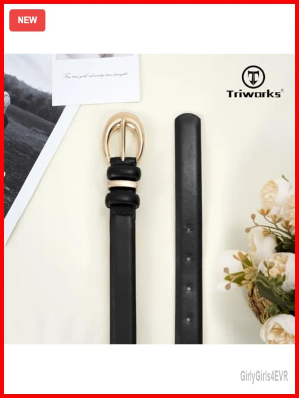 2 Pack Women Faux Leather Belt with Gold Buckle, Skinny Dress Belt for Jeans